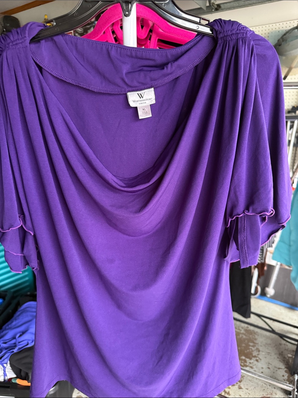 Worthington Purple Cowl Neck Short Sleeve Tunic